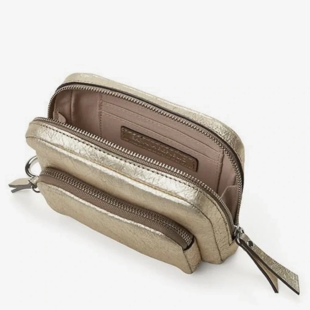 Banana Republic Metallic Gold Leather Double-Zip Wristlet NEW